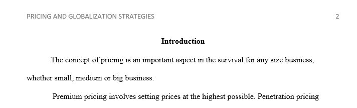 Pricing and Globalization Strategies" Please respond to the following