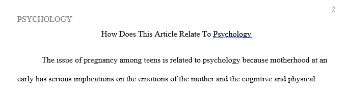 Write a two page paper how the article below relates to psychology