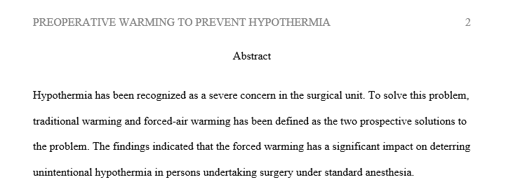 Warming Patient Perioperatively to Prevent Hypothermia.