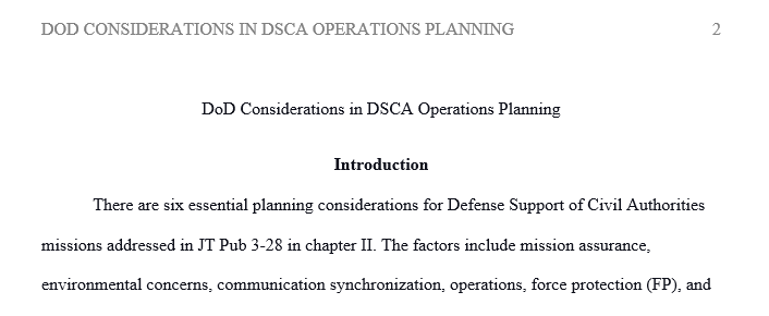 What are the six key planning considerations for Defense Support of Civil Authorities missions