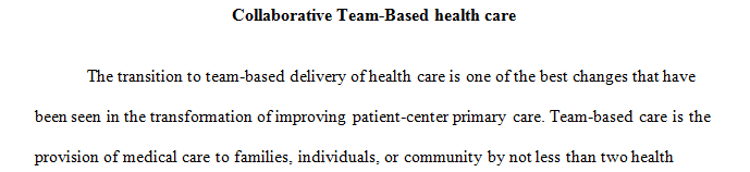 Describe the collaborative team that would deliver care and their individual roles