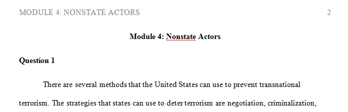 Based on your reading what are the best methods for the United States to take in order to prevent transnational terrorism