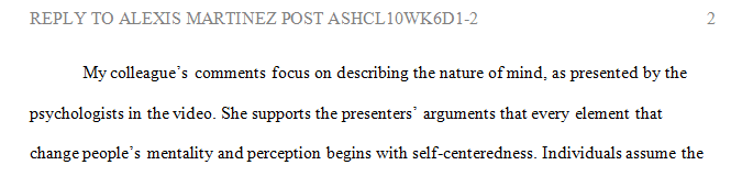 Provide a response to Colleague Alexis Martinez following the below instructions