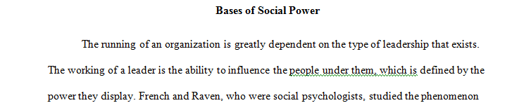 Identify ways in which French and Raven’s Five Bases of Social Power are used in your organization